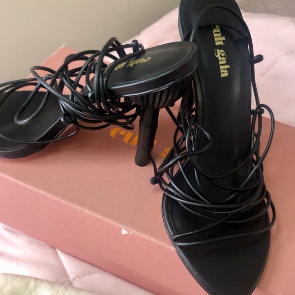 Cult Gaia Soleil Black Leather Open Toe Sandals 37.5 - Picture 8 of 12